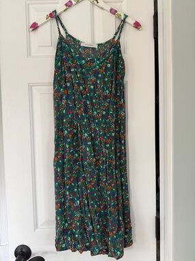 Promod Green Floral Slip Dress with Spaghetti Straps France size small midi